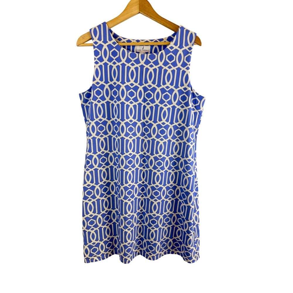 Jude Connally Geometric Sleeveless Dress Women XL Blue Geometric Print